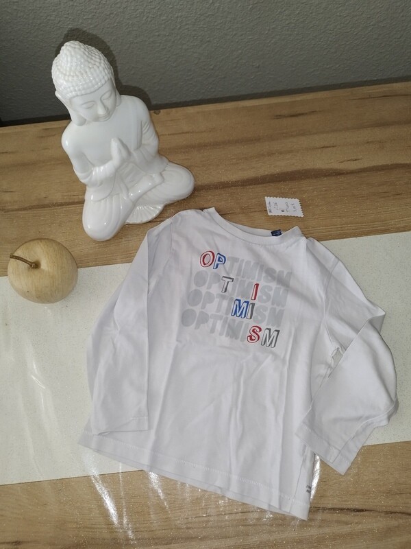 Tee-shirt blanc rouge manche longue T. 4 ans