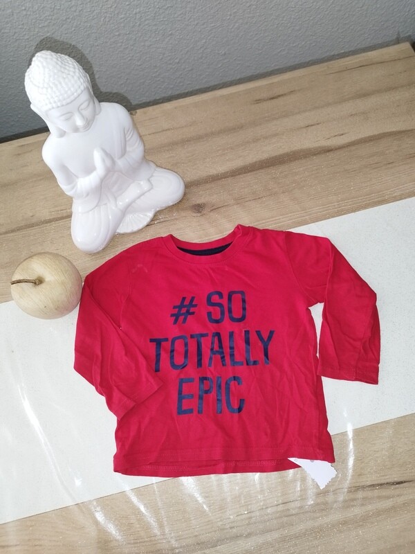 Tee-shirt manche longue rouge écriture noire Primark T. 18-24 mois