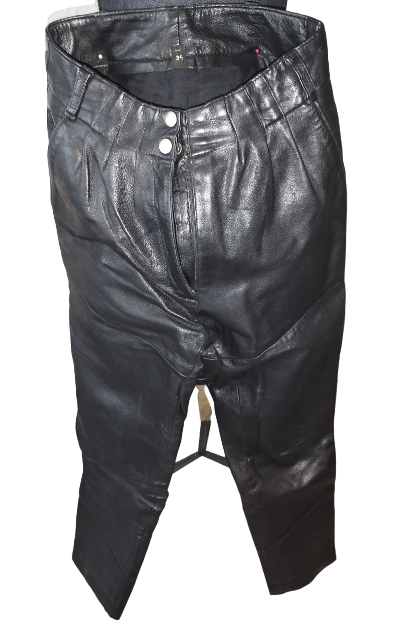 Pantalon cuir véritable noir T. 34