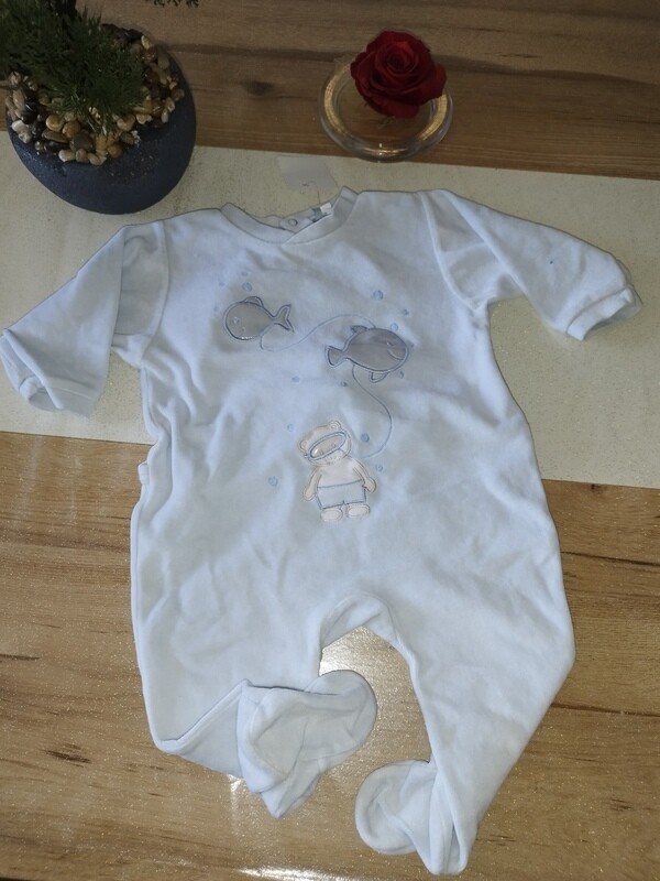 Pyjama velours bleu baleine T. 12 mois