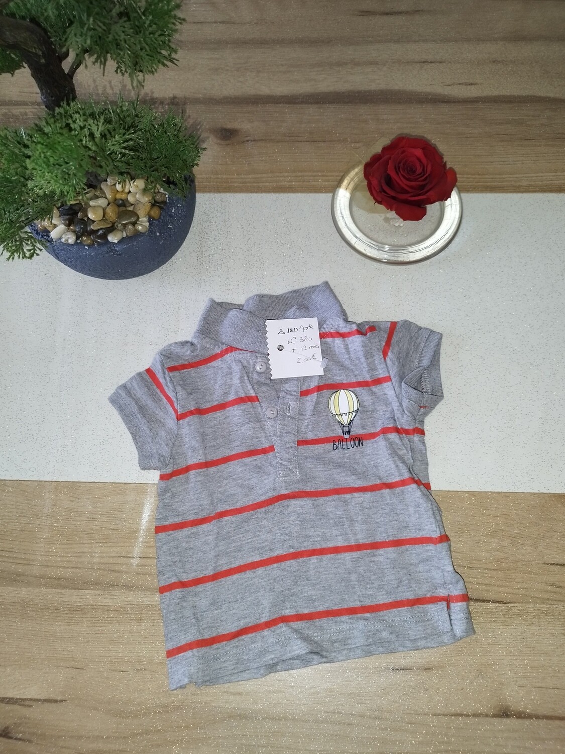 Tee-shirt rayé gris orange T. 12 mois