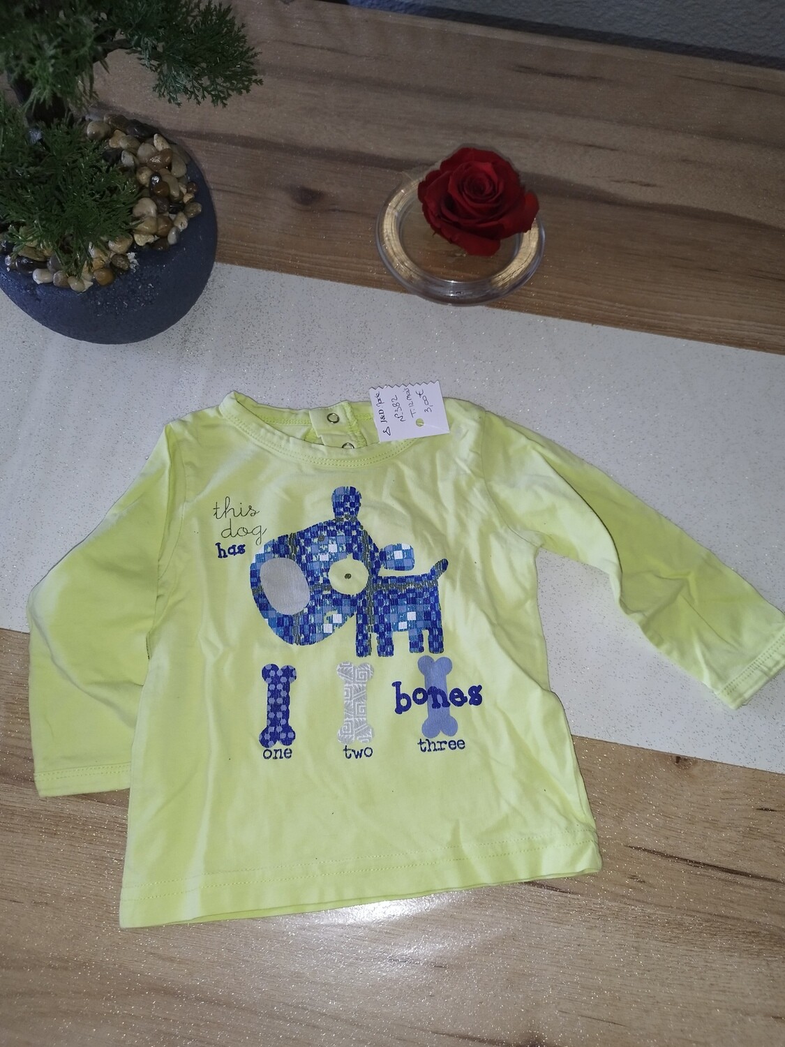Tee-shirt manche longue vert chien T. 12 mois