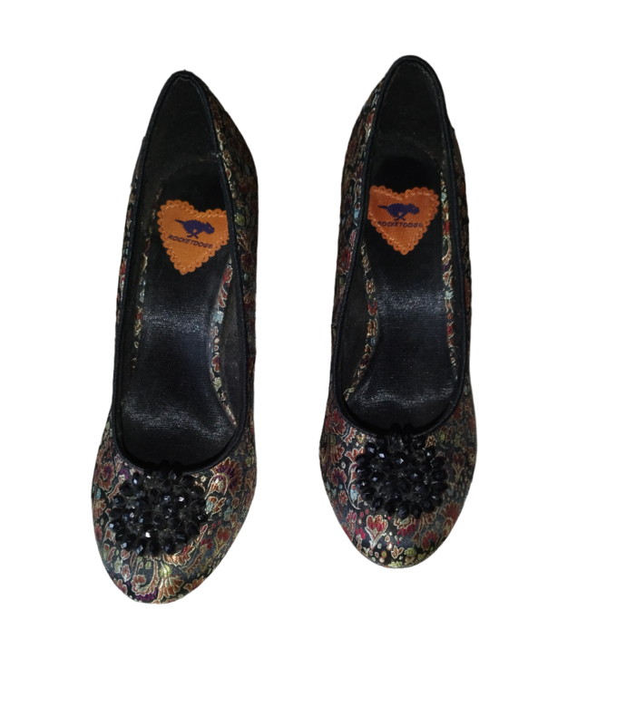 Escarpin perle noire dessin chinois pointure 39