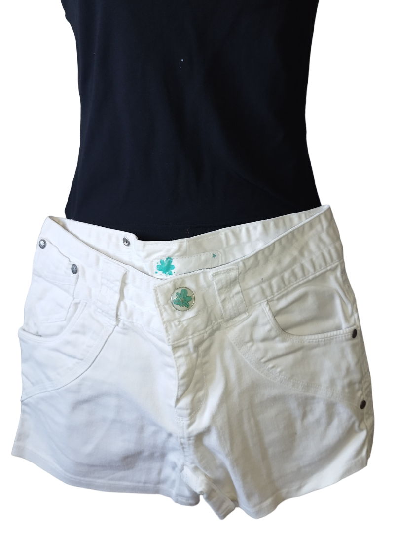 Short blanc dessin bleu derrière T. 34