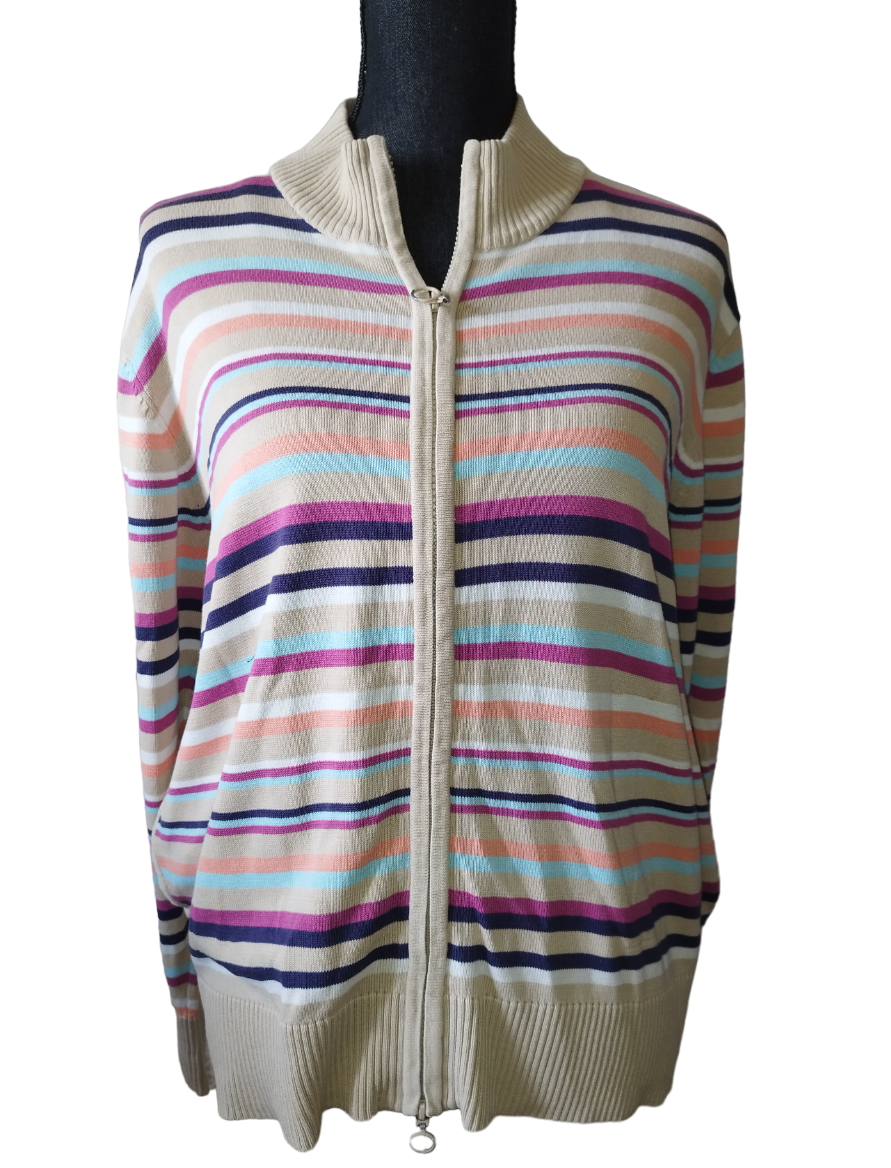 Gilet beige rayé multicolore T. L