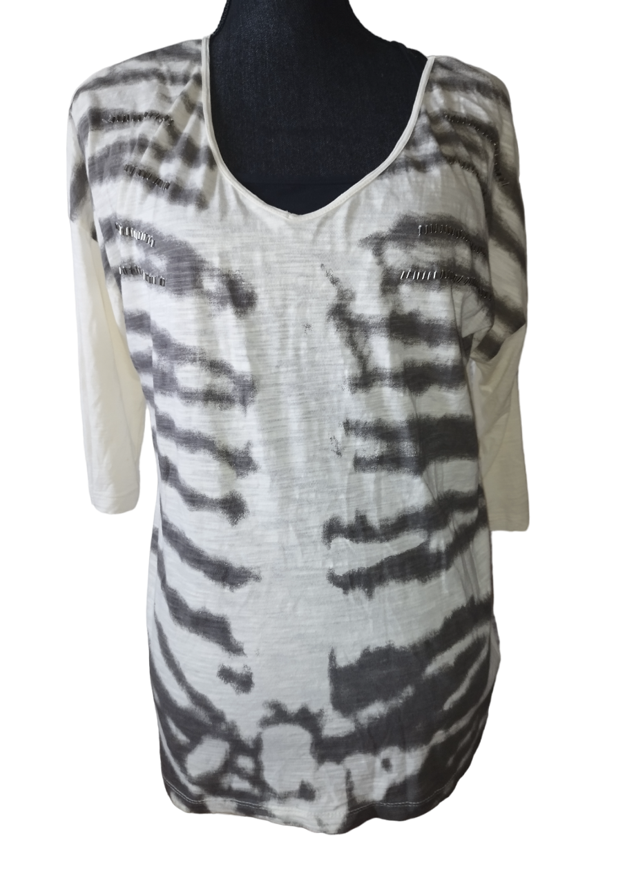 Haut beige tigré strass T. L