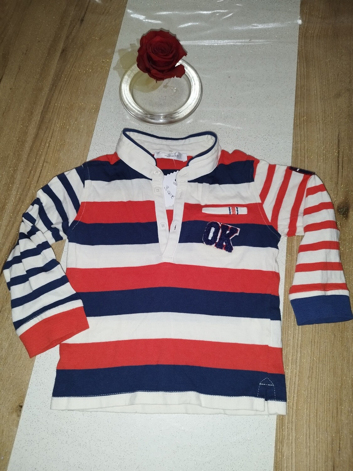 Polo manche longue rayé orange blanc marese T. 24 mois