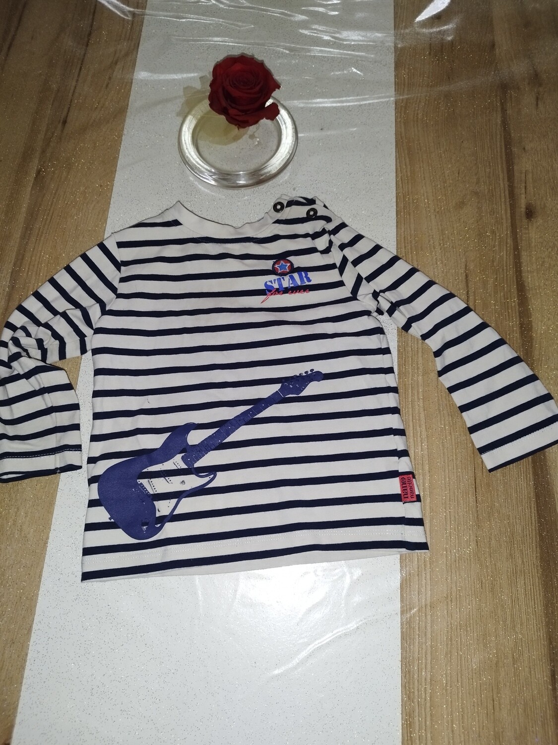 Tee-shirt manche longue rayé blanc bleu marine nano Nanette T. 24 mois