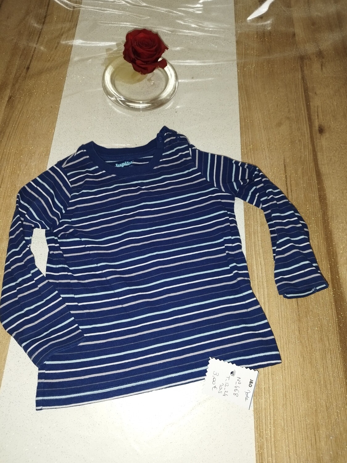 Tee-shirt manche longue bleu rayé blanc lupilu T. 12-24 mois