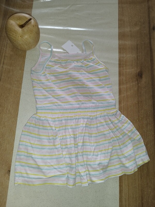 Robe blanche rayée rose jaune bleue Taille: 24 mois
