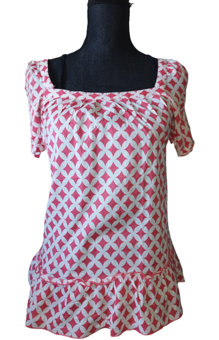 Blouse blanche et rouge losange Taille: M