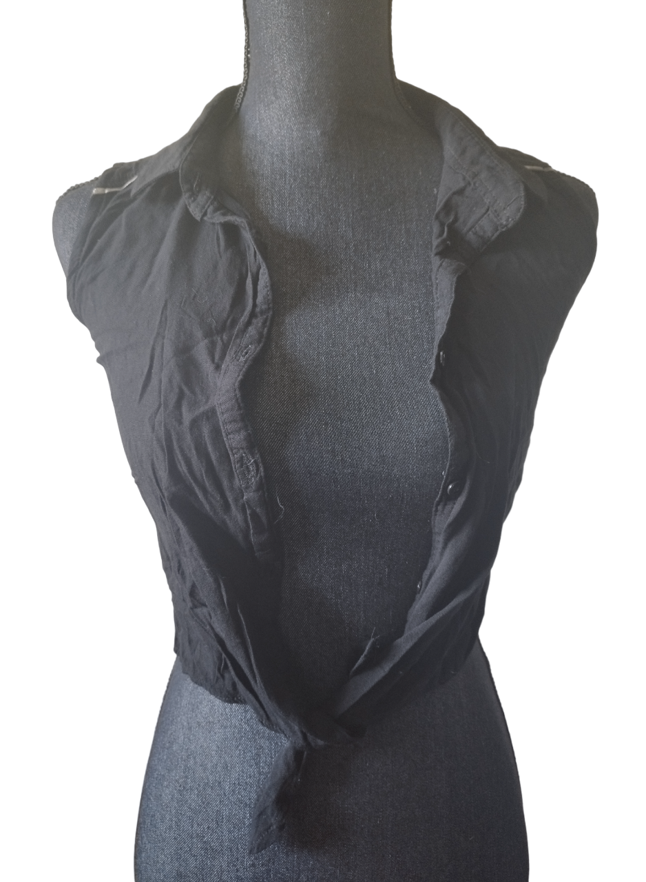 Chemise sans manche noire nœud en bas T. S