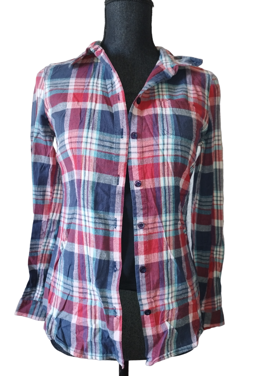 Chemise rayé rouge bleu manche longue T. 36
