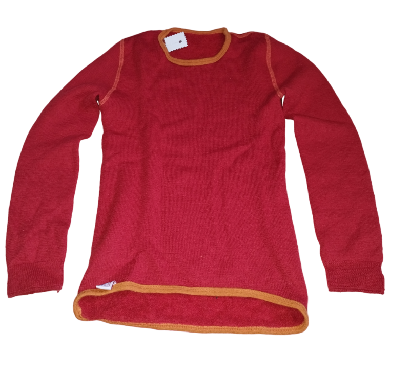 Pull rouge liseré orange T. 10 ans