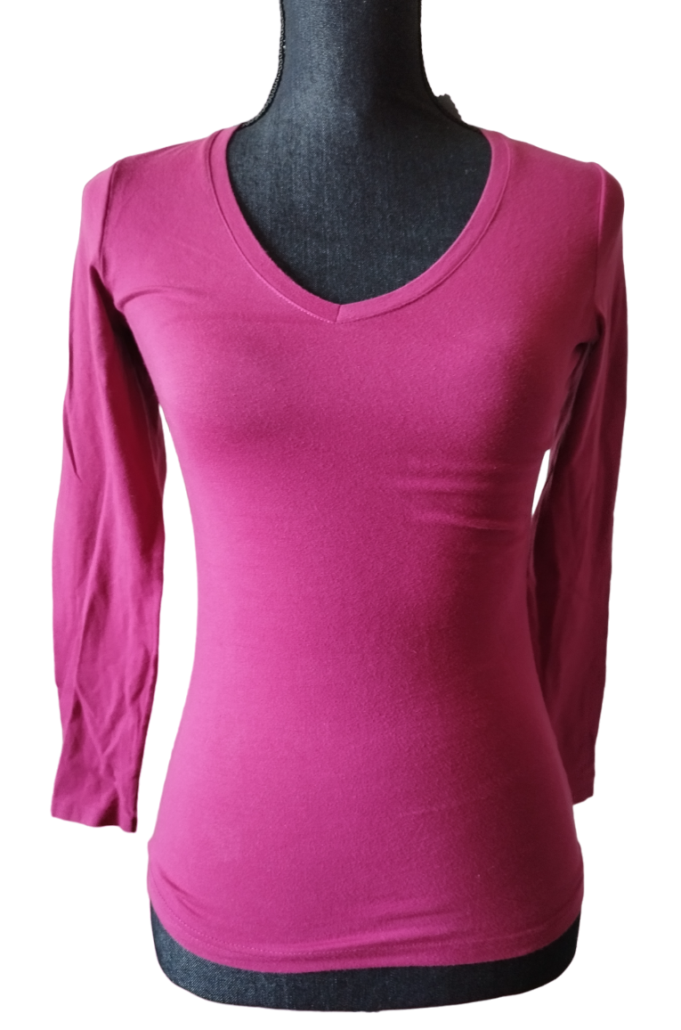 Tee-shirt violet col v manche longue T. S