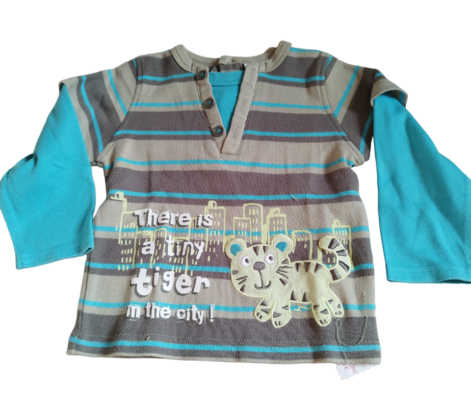 Tee-shirt gris bleu et kaki Manche longue T. 18 mois