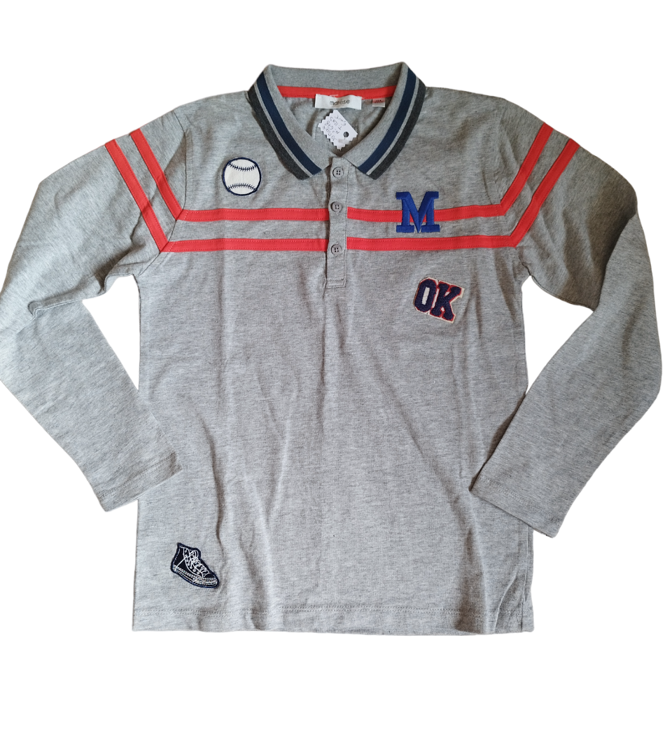 Polo gris et orange avec col T. 12 ans