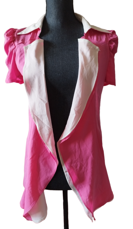 Gilet chemise rose blanc fluide T. M-L