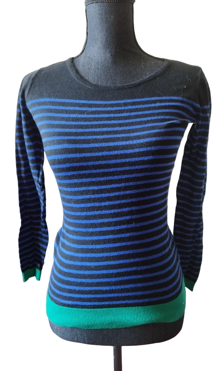 Pull noir fin rayé bleu T. 0 (XS)
