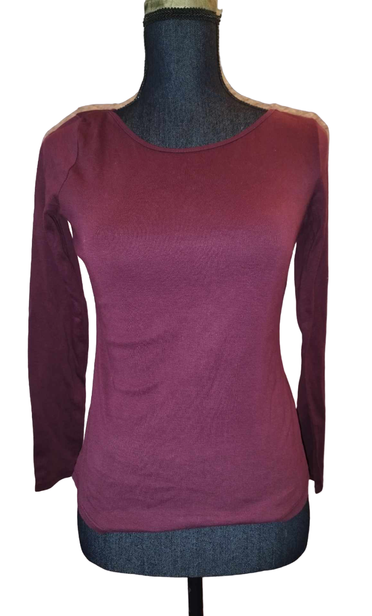 Haut violet manche longue col rond T. S - 36