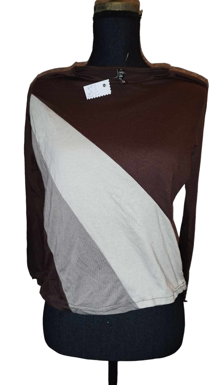 Tee-shirt manche longue marron beige T. S- 36