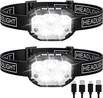Headlamp Rechargeable, 2-Pack 1200 Lumen Super Bright LED Head Lamp Flashlight Waterproof, Outdoor Headlight