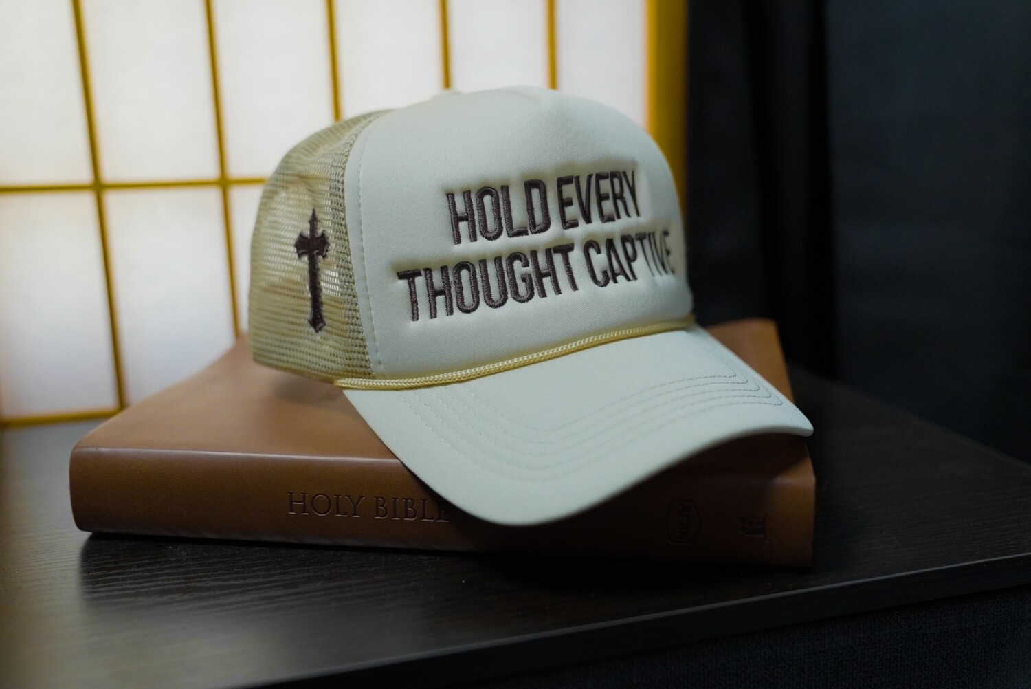 Hold Every Thought Captive Trucker Hat - TAN