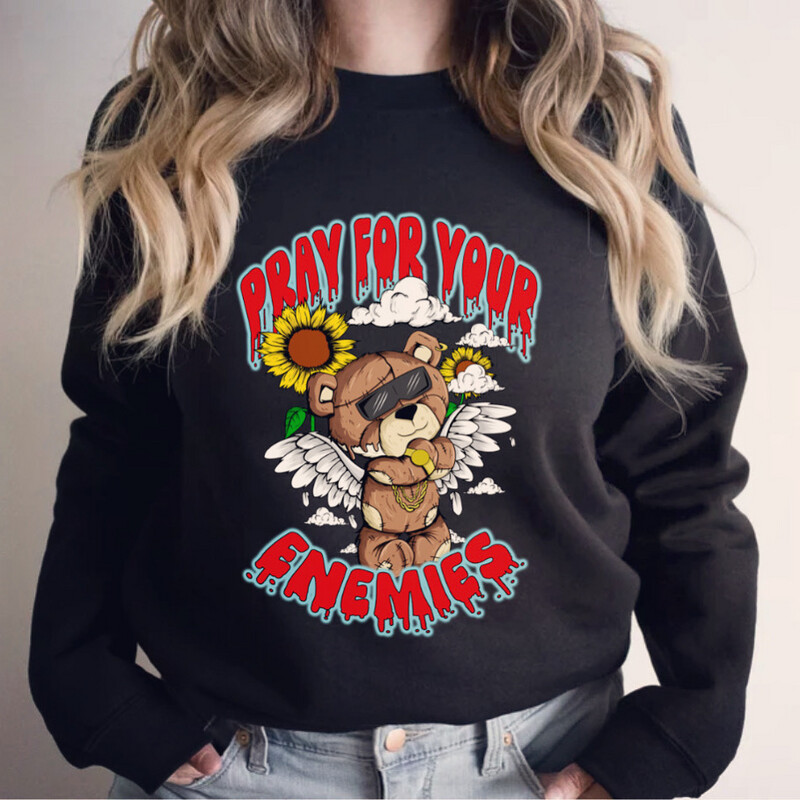 Pray For Your Enemies Black Sweater- Red/ Black