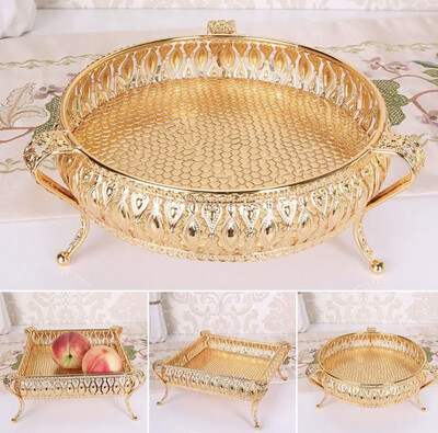 Metal Tray Round Square Storage Box Modern European Creative Vintage Fruit Plate Multi-Function Snack Plate Household Fruit Tray