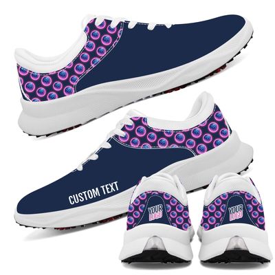 Personalized Golf Shoes, Navy Blue and Pink Golf Ball Pattern, Soft Spikes, Unisex Personalized Golf Shoes, Navy Blue and Pink Golf Ball Pattern, Soft Spikes, Unisex