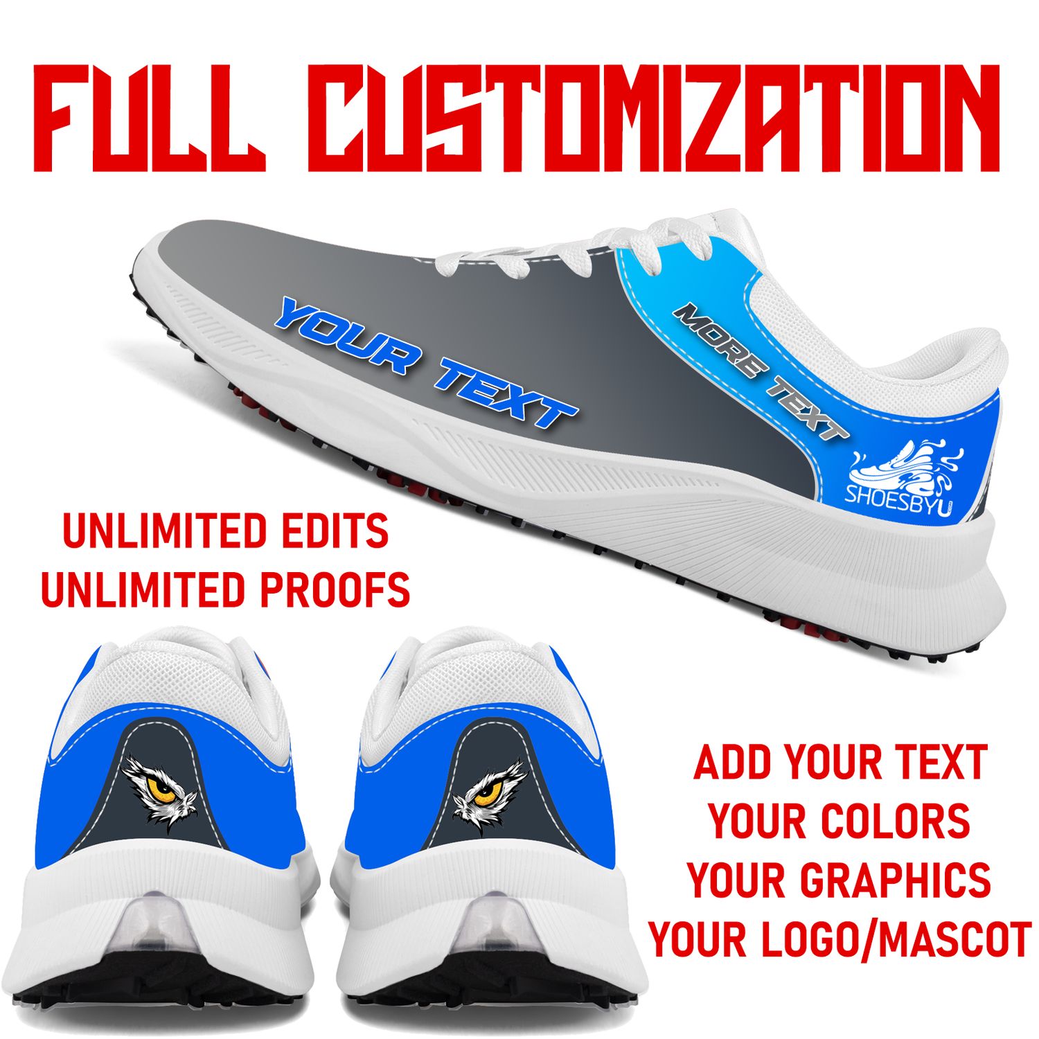 100% Customized Golf Shoes - Unlimited Edits - Unlimited Proofs. Personalization to the MAX! 100% Customized Golf Shoes - Unlimited Edits - Unlimited Proofs. Personalization to the MAX!