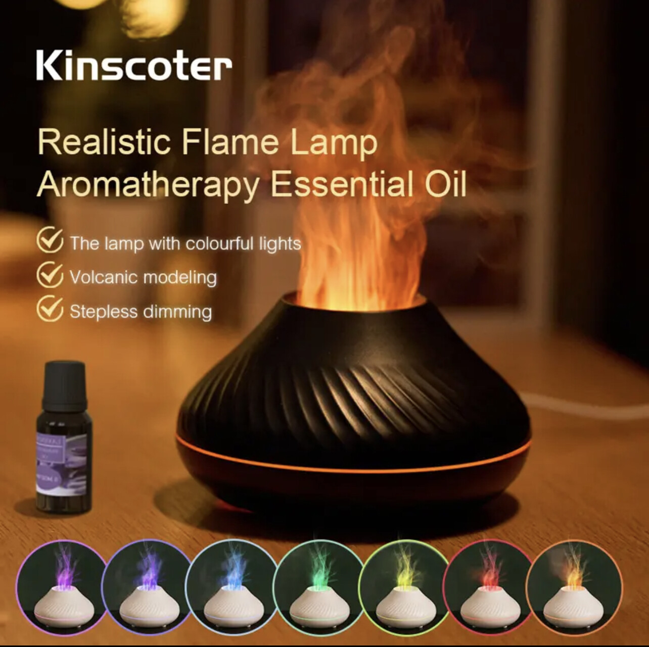 Volcanic Aroma Diffuser Essential Oil Lamp 130ml USB Portable Air Humidifier with Color Flame Night Light
