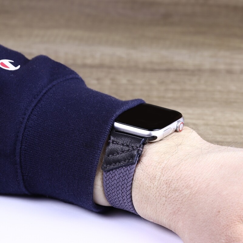 Leather &amp; Braided Elastic Band for Apple watch 9 8 7 6 5 4 3 Series 38mm 40mm 41mm 42mm 44mm 45mm 49mm Ultra Solo Loop Strap Dark Gray