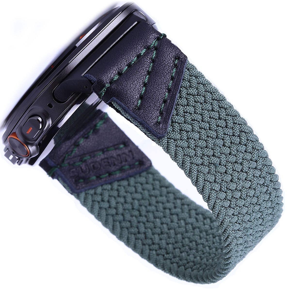 For SAMSUNG Watch Ultra 7 6 5 4 3 Leather &amp; Braided Elastic Band Solo Loop Strap Army Green