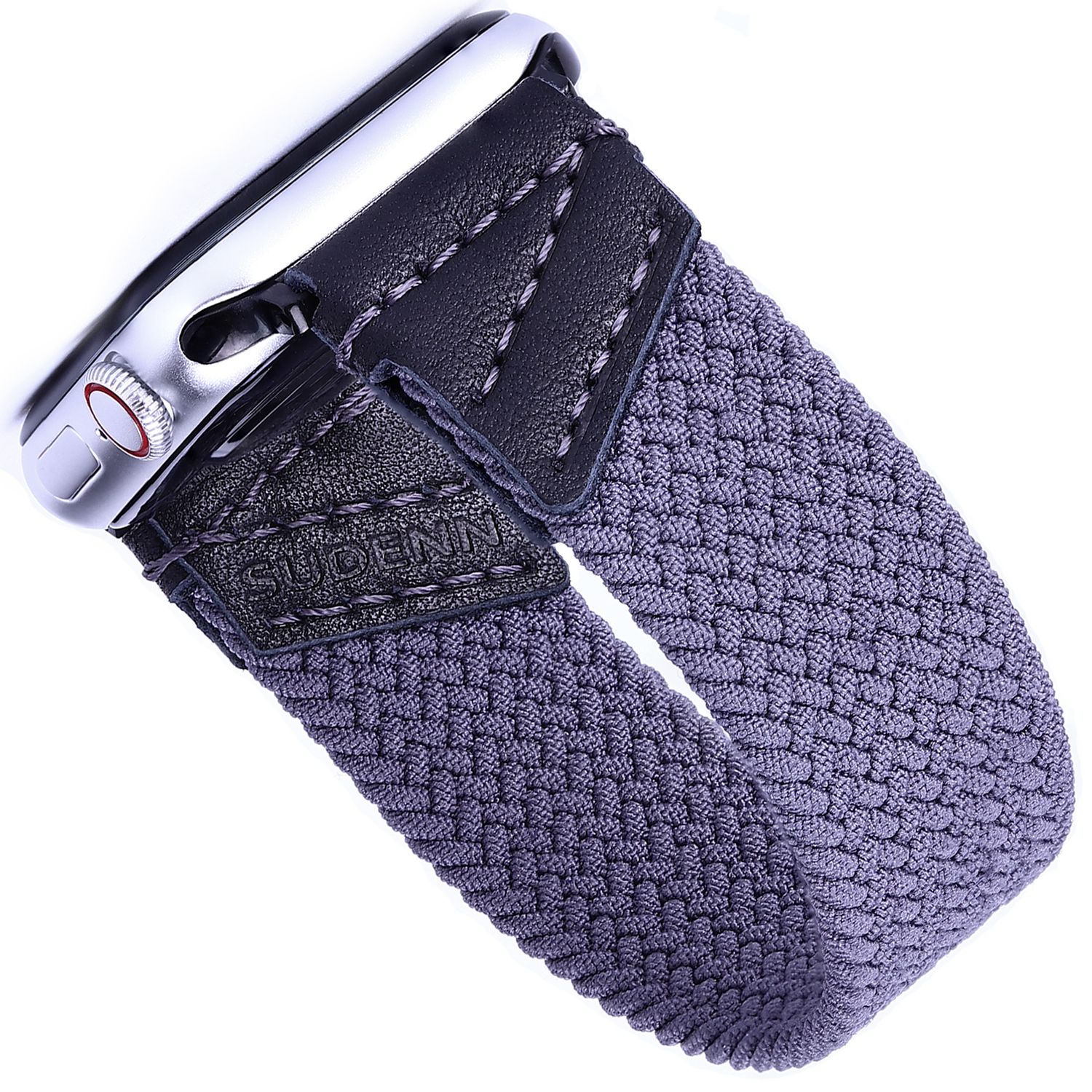 Leather &amp; Braided Elastic Band for Apple watch 9 8 7 6 5 4 3 Series 38mm 40mm 41mm 42mm 44mm 45mm 49mm Ultra Solo Loop Strap Dark Gray