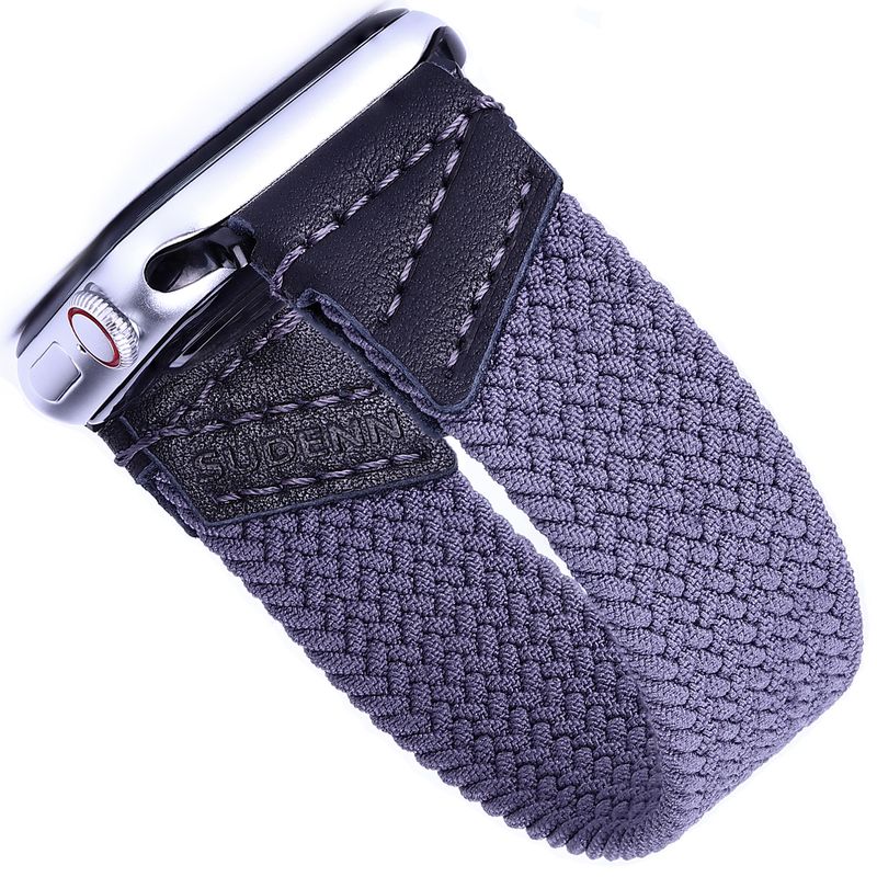 Leather &amp; Braided Elastic Band for Apple watch 9 8 7 6 5 4 3 Series 38mm 40mm 41mm 42mm 44mm 45mm 49mm Ultra Solo Loop Strap Dark Gray