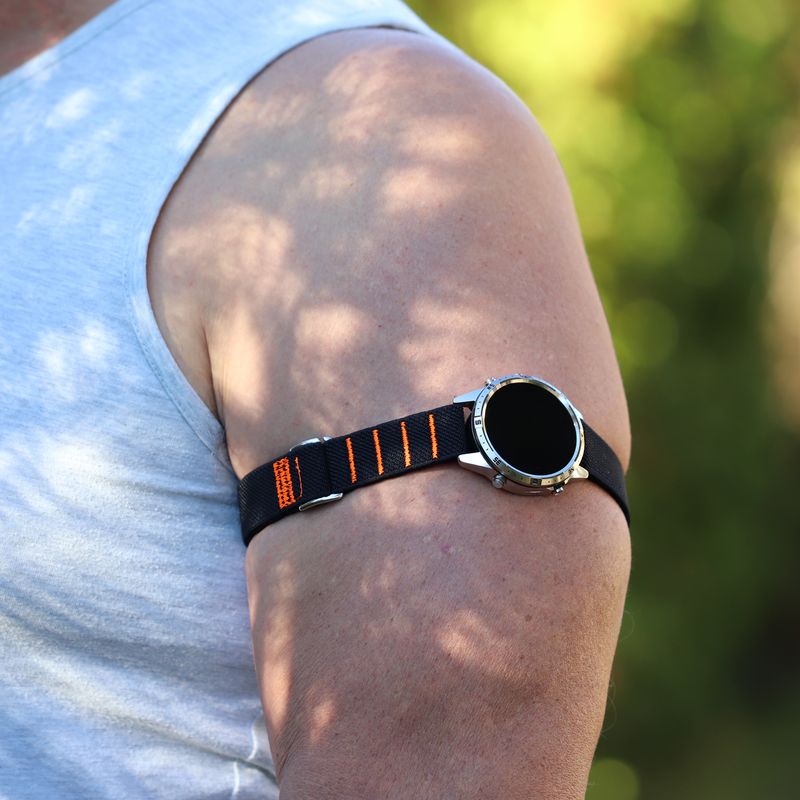 Premium Upper Arm Band for Smartwatch - Elastic Bicep Workout Strap Compatible with Apple Watch, Garmin, Samsung Galaxy, Pixel &amp; FitBit - Nylon Sport Band with G-Hook Buckle