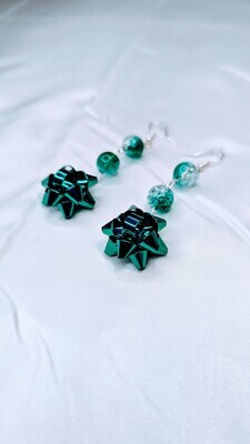 Green Gift Bow Earrings
