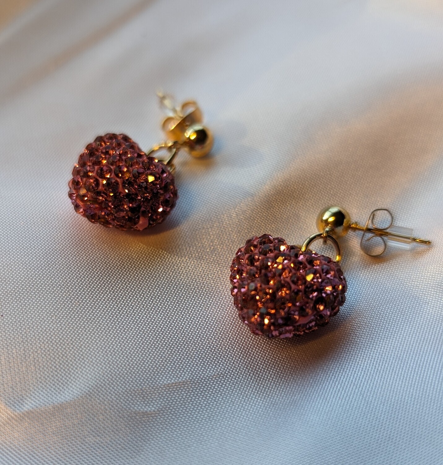 Pink Rhinestone Heart Earrings