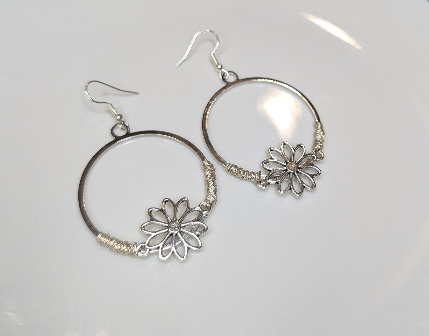 Sliver Flower Hoops