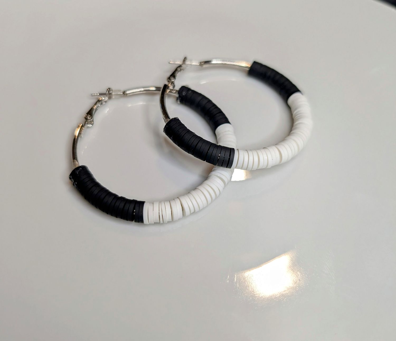 Black and White Heishi Hoops