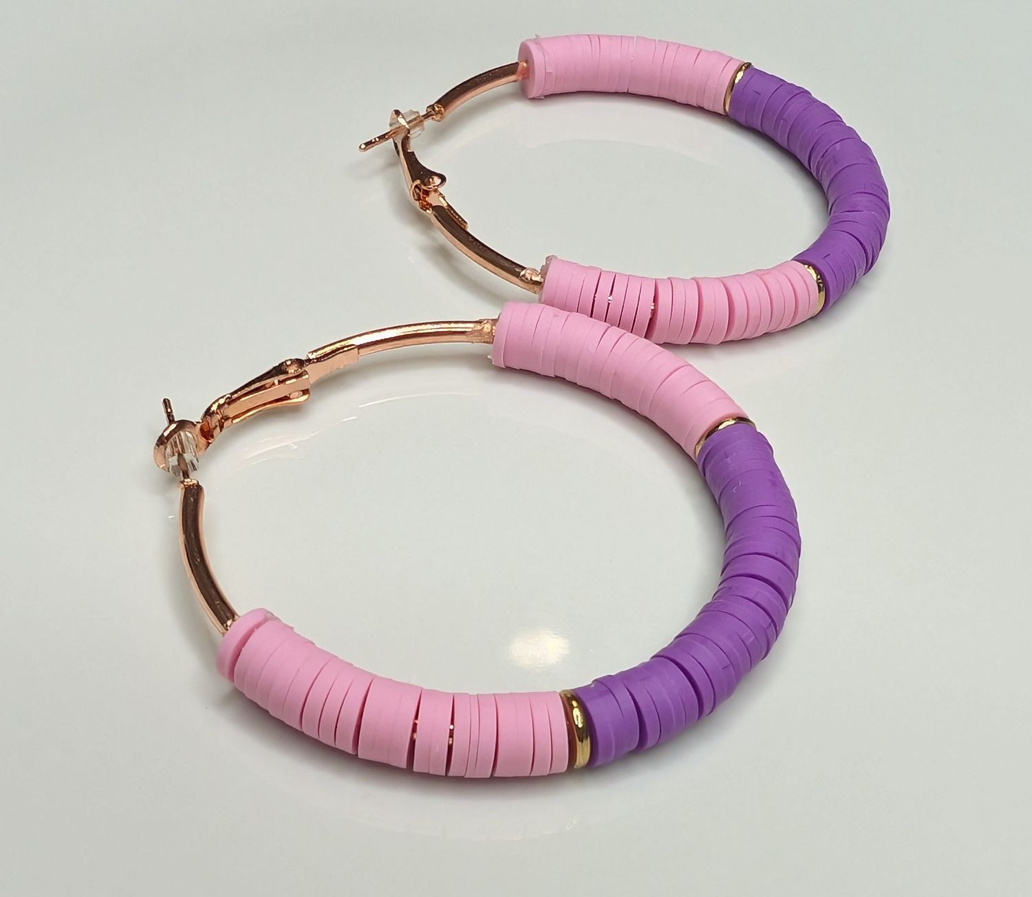 Purple and Lavender Heishi Hoops