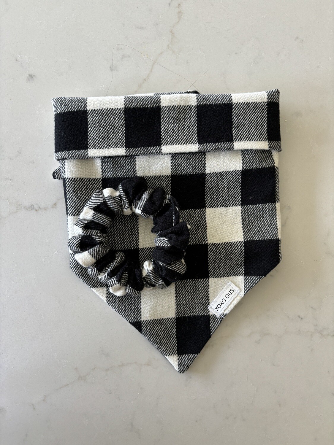 LARGE Black Check Bandana with Matching Scrunchie