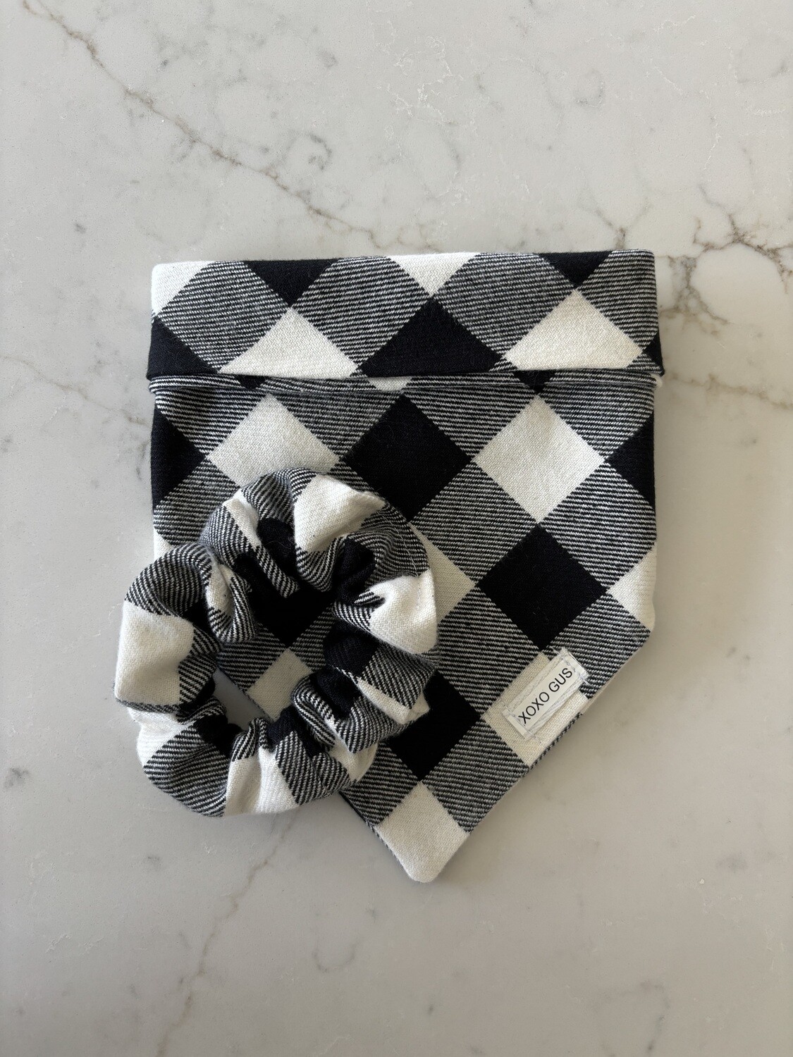 MEDIUM Black Check Bandana with Matching Scrunchie