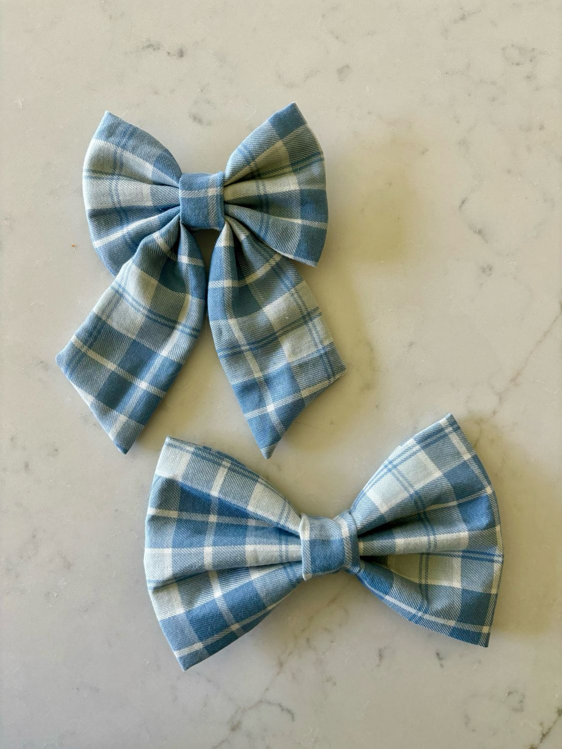 LARGE Blue Plaid Bow Tie with Matching Sailor Hair Bow