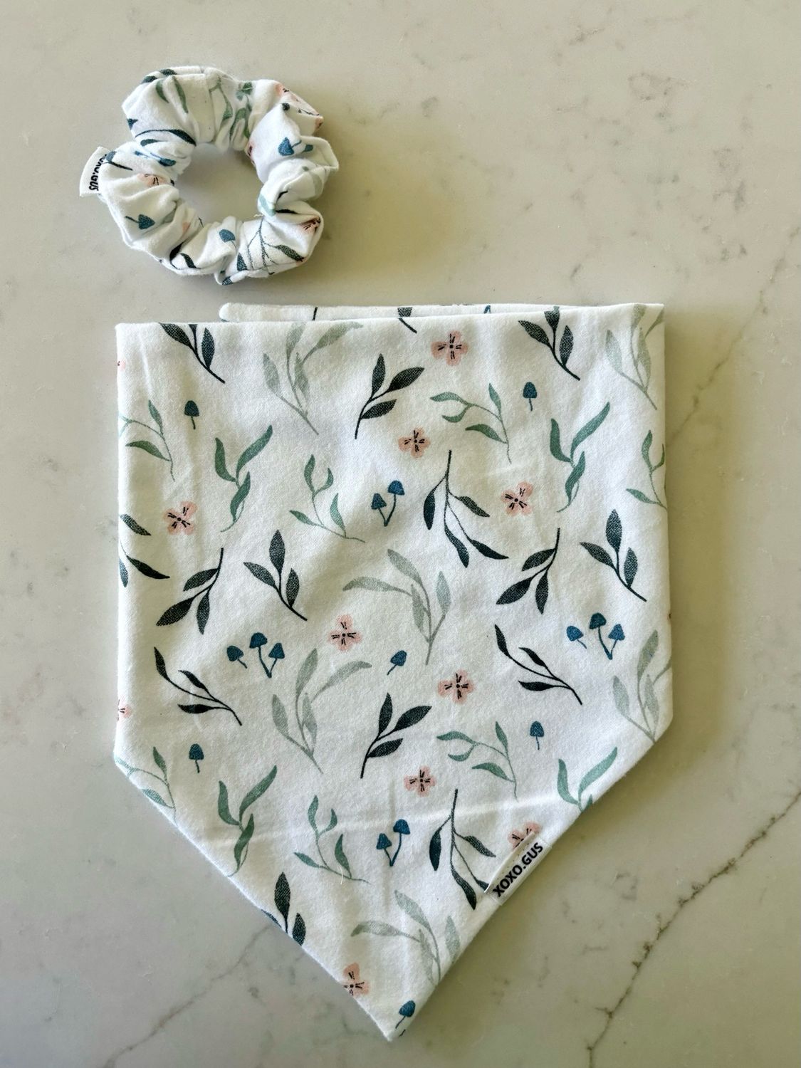 SMALL Minimal Blooms Bandana with Matching Scrunchie