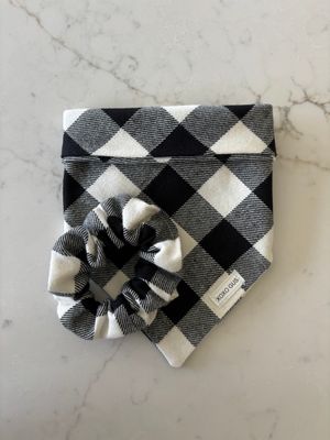 MEDIUM Black Check Bandana with Matching Scrunchie