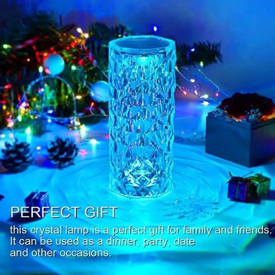 LED 16 Colors Crystal Table Lamp Rose Light Romantic Diamond Atmosphere Light Touch Adjustable Night Light for Bedroom Decorate