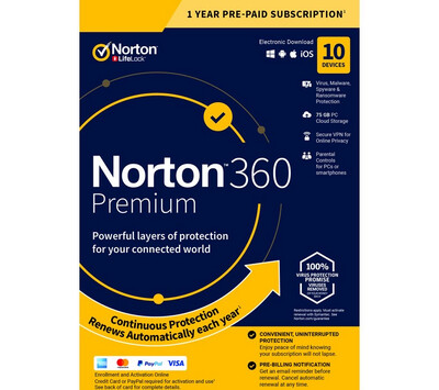 Norton 360 Premium Key (1 Year / 10 Devices) + 75 GB Cloud Storage