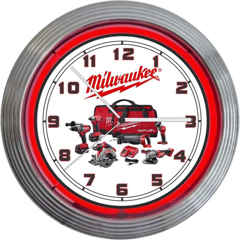Milwaukee Tools 15 Inch Double Neon Red Wall Clock